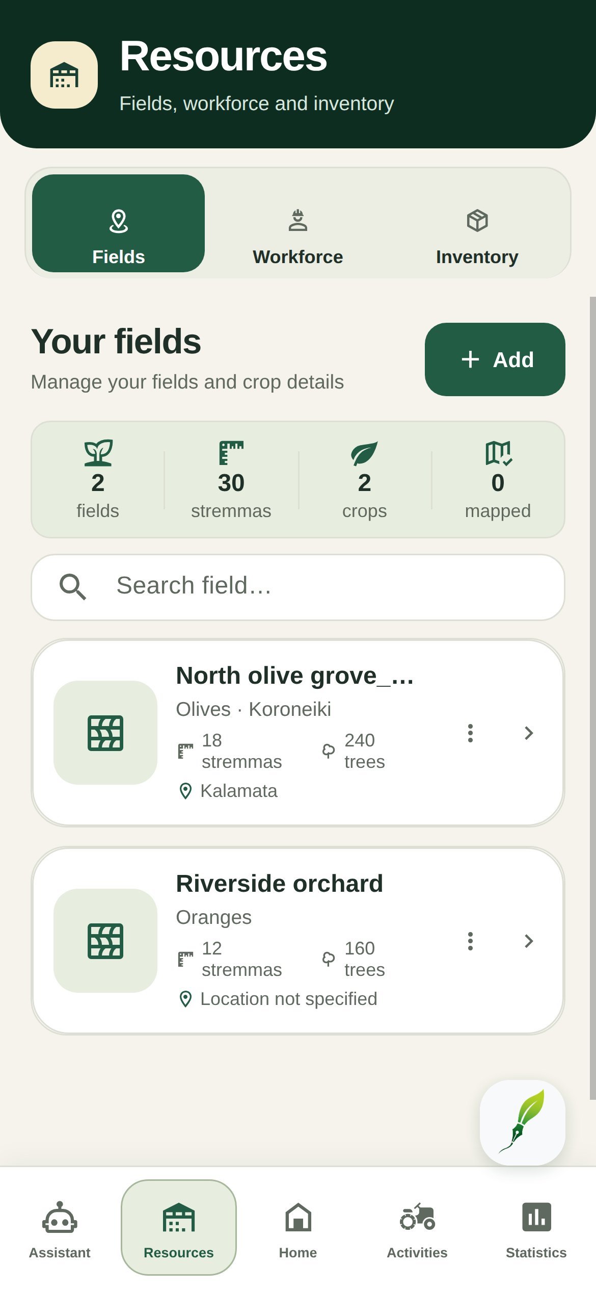 FarmerPad field list in English